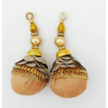 Copper Silk Fabric Ball Tassels with Bugle Beads and Metallic Sequins, Latkan, Dupatta Tassel